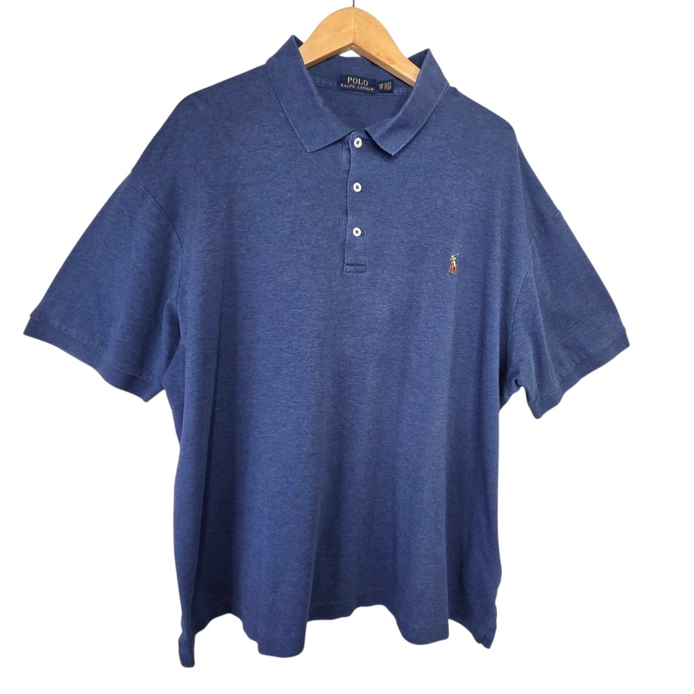 Polo Ralph Lauren Mens Blue Cotton Polo Shirt Size 2XB Pony Logo Preppy Business